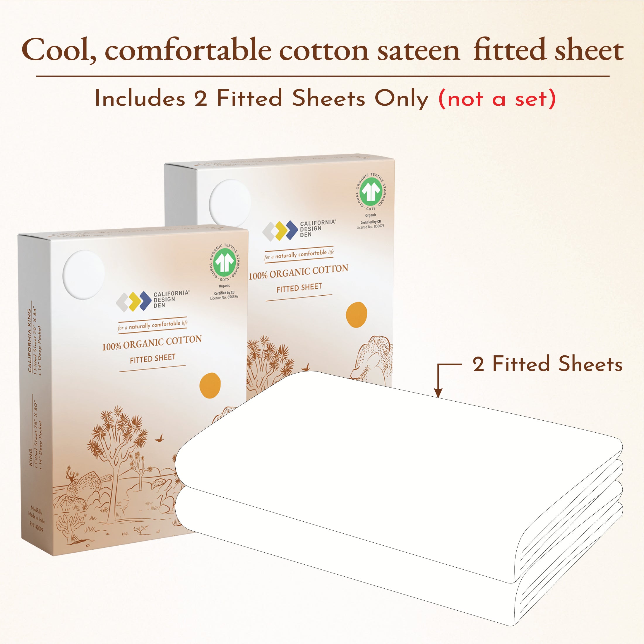 2-Pack Fitted Sheets Only - 100% Organic Cotton Percale