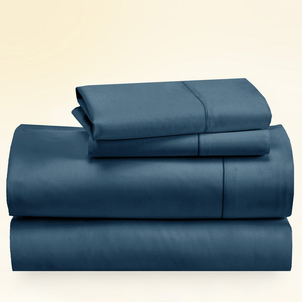 The Company Store Company Cotton Percale Porcelain Blue Solid 300-Thread Count Oversized Queen Deep Pocket Flat Sheet