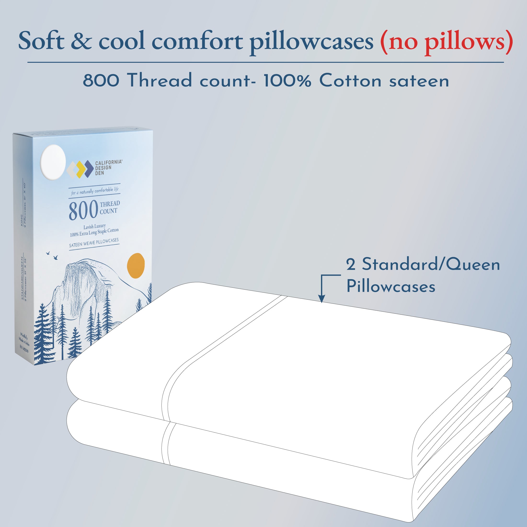 Set of 4 Pillow Cases Queen Standard, 800 TC 100% Egyptian Cotton, Great for Hair & Skin Care, Silky Soft Sateen Weave Pillow Covers for Bed Pillow